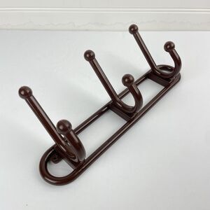 Vintage 80s Brown Plastic Wall Mounted 3 Hooks Hanger Yaffa Style Retro Entryway